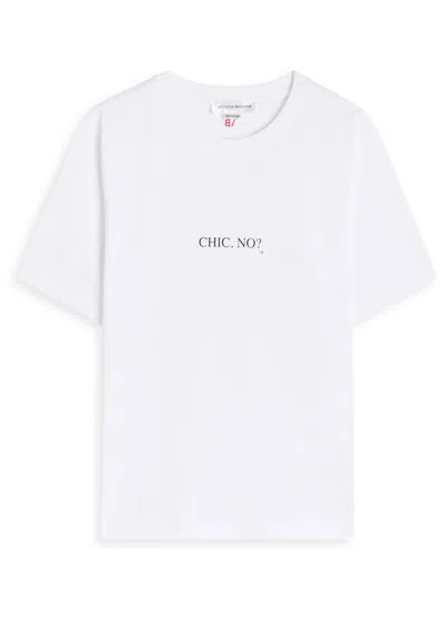 Victoria Beckham White Crewneck T-shirt With Slogan Print On The Front In Cotton Woman In White