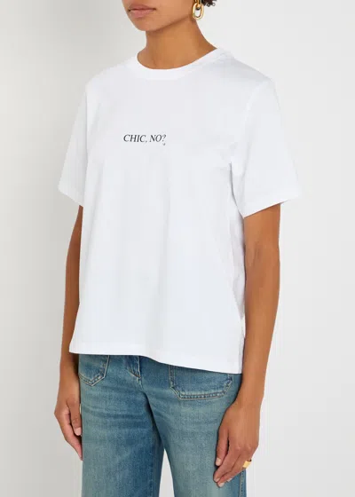 Victoria Beckham White Crewneck T-shirt With Slogan Print On The Front In Cotton Woman In White