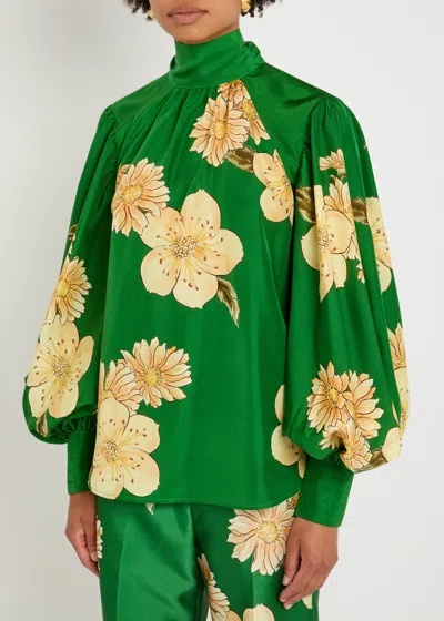 Alemais Sage Floral-print Silk Blouse