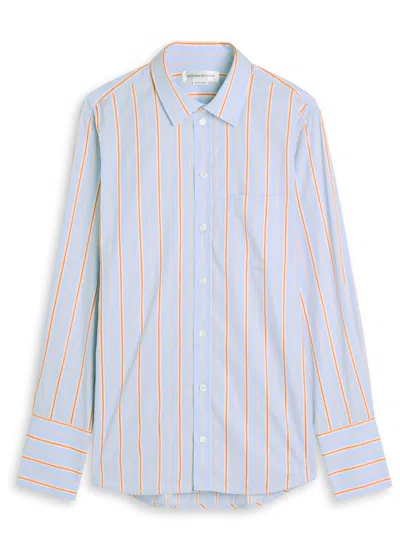 Victoria Beckham Striped Cotton Long-sleeve Shirt In Blue