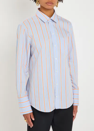 Victoria Beckham Striped Cotton Long-sleeve Shirt In Blue