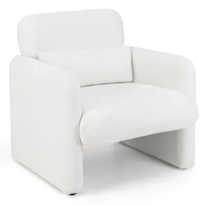 Hivvago Modern Upholstered Chenille Accent Chair With Removable Lumbar Pillow In White