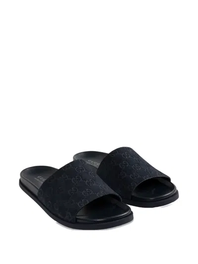 Gucci Gg-pattern Suede Sandals In Black