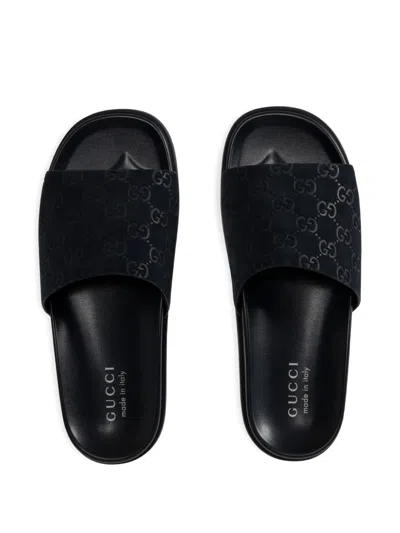 Gucci Gg-pattern Suede Sandals In Black