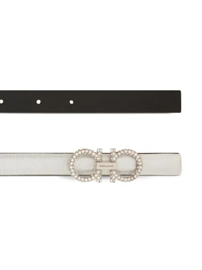 Ferragamo Reversible Adjustable Gancini Belt In Neutral