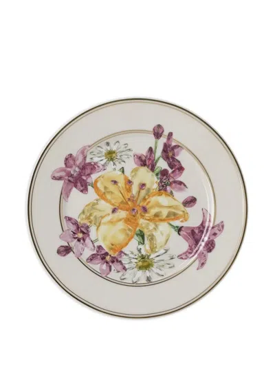 Swarovski Floral-print Plate In Gray