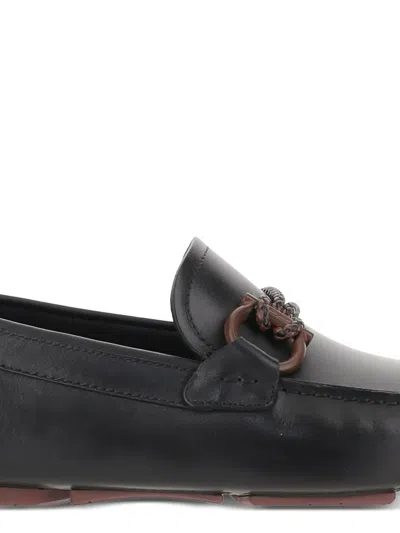 Ferragamo Gancini-detail Leather Loafers In Black