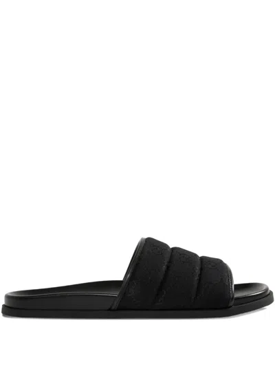 Gucci Gg-pattern Padded Slide Sandals In Black