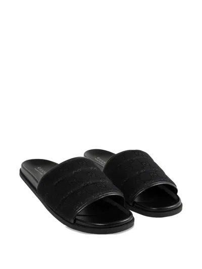 Gucci Gg-pattern Padded Slide Sandals In Black