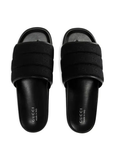 Gucci Gg-pattern Padded Slide Sandals In Black