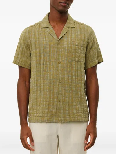 Les Deux Camp-collar Textured Shirt In Green