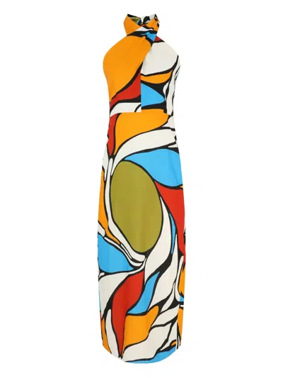 Cala De La Cruz Halterneck Abstract-print Midi Dress In Multi