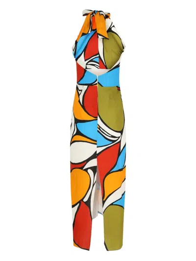 Cala De La Cruz Halterneck Abstract-print Midi Dress In Multi