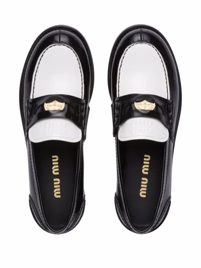 Miu Miu Black Leather Loafers In Black