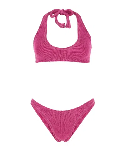 Reina Olga Fuchsia Stretch Nylon Pilou Set Bikini In Pink