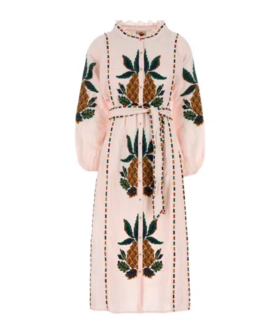 Farm Rio Pastel Pink Linen Blend Dress