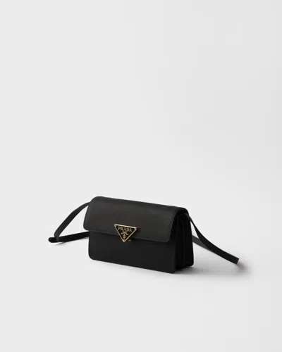 Prada Mini Saffiano Leather Shoulder Bag In Black