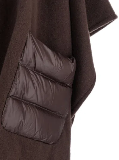Herno Brown Cape With Drawstring Collar And Fringed Hem In Tech Fabric Woman In Brown