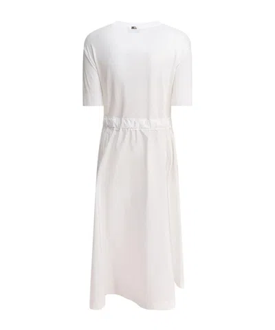 Herno White Crewneck Long Dress With Front Knot In Tech Fabric Woman In Gray