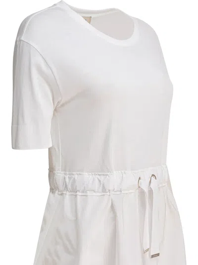 Herno White Crewneck Long Dress With Front Knot In Tech Fabric Woman In Gray