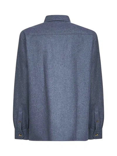 Brunello Cucinelli Men Virgin Wool Flannel Overshirt In Blue