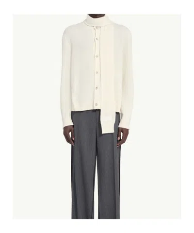 Mm6 Maison Margiela Mm6 By Maison Margiela Button-down Minimalist Wool Cardigan With Textured Knit Finish In Neutral