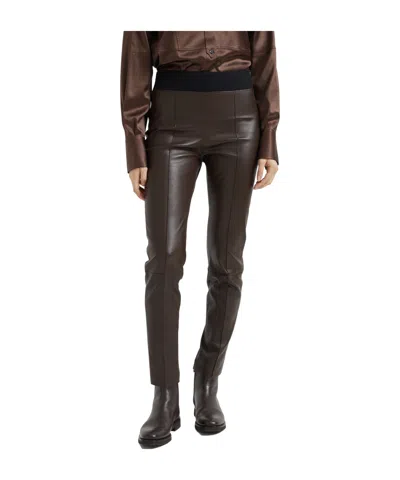Brunello Cucinelli High-waisted Straight Hem Leggings In Brown