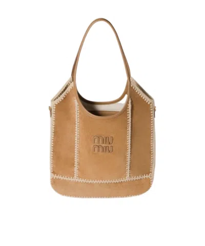 Miu Miu Ivy Crochet-trim Suede Shoulder Bag