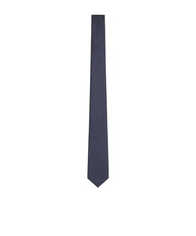 Giorgio Armani Silk Tie With Jacquard Micro-pattern In Blue