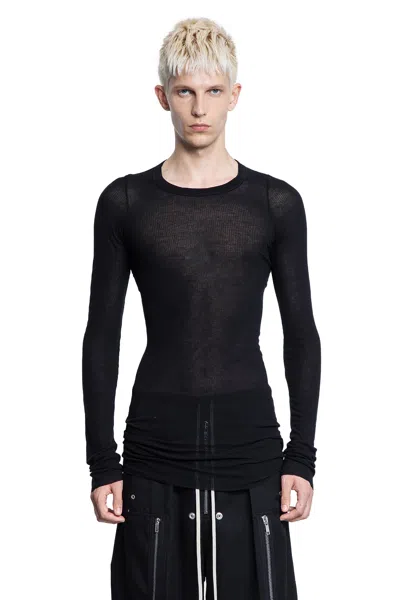Rick Owens Forever Rib Ls T In Mini Rib Jersey In Black