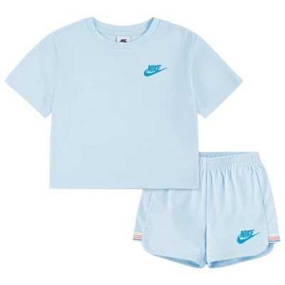 Nike Little Girls Let's Roll Towel Terry T-shirt & Shorts, 2 Piece Set In Blue