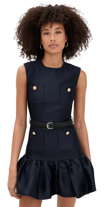Self-portrait Crew Neck Taffeta Mini Dress With Ruffled Hem