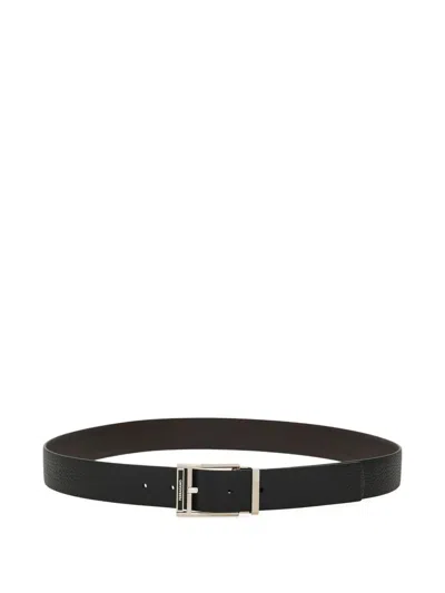 Ferragamo Square Buckle Reversible And Adjustable Grained Leather Belt In Black