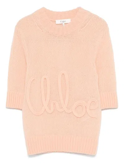 Chloé Alpaca Wool And Silk Knit Elbow-sleeve Logo Sweater Clothing In Orange