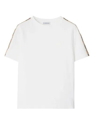 Burberry Childrens Check Trim Cotton T-shirt In White