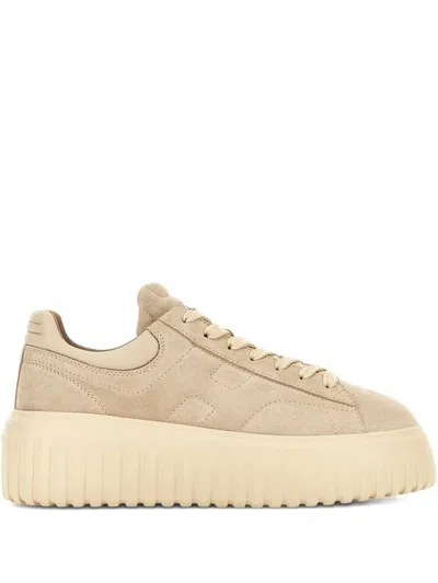 Hogan H-stripes Suede Platform Sneakers In Neutral