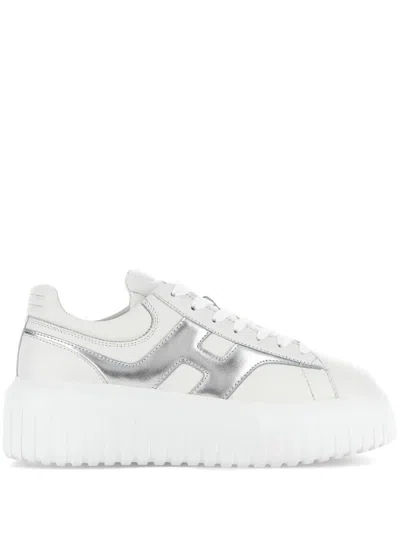 Hogan White Sneakers With Smooth Upper And Metallic Accent In White
