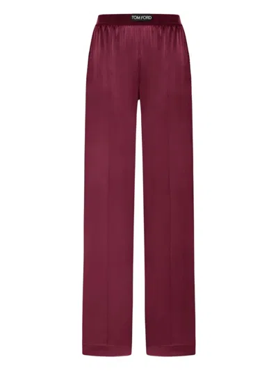 Tom Ford Fuchsia Pants With Elastic Waist With Logo Lettering In Silk Stretch Woman