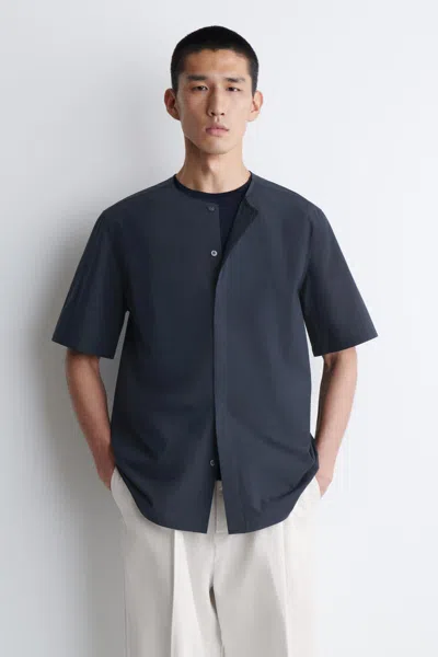 Cos Collarless Pima Cotton Shirt In Blue