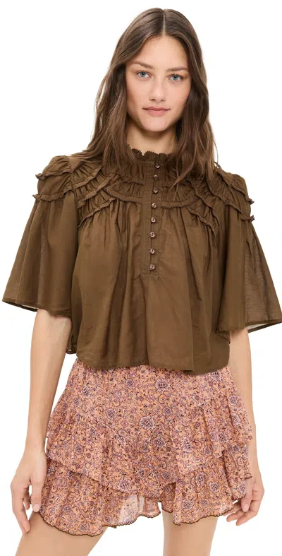 Isabel Marant Étoile Carmen Blouse Dark Khaki In Brown