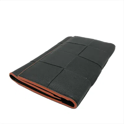Pre-owned Bottega Veneta Black Orange Leather Bill Wallet (bi-fold) ()