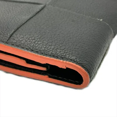 Pre-owned Bottega Veneta Black Orange Leather Bill Wallet (bi-fold) ()