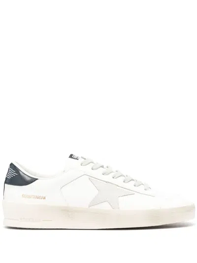 Golden Goose Stardan Sneakers With Ice-gray Suede Star And Glossy Black Leather Heel Tab In White