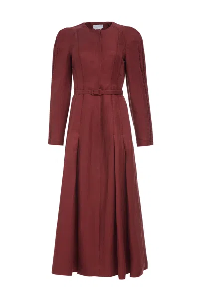 Gabriela Hearst Niles Pleated Maxi Shirtdress In Burnt Sienna Linen Silk Twill