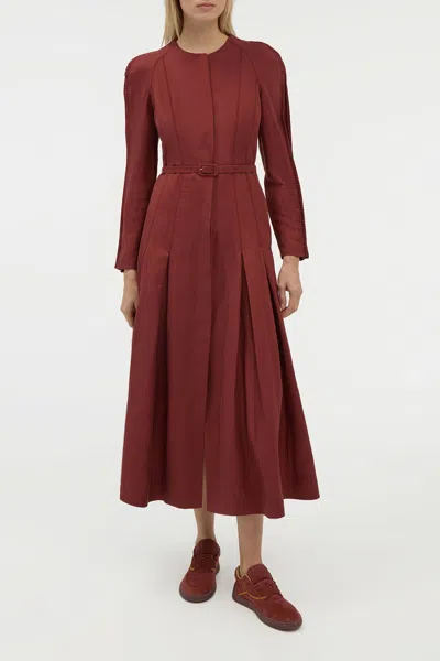 Gabriela Hearst Niles Pleated Maxi Shirtdress In Burnt Sienna Linen Silk Twill