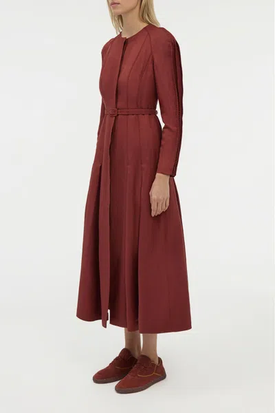 Gabriela Hearst Niles Pleated Maxi Shirtdress In Burnt Sienna Linen Silk Twill