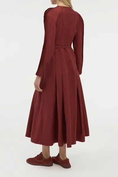 Gabriela Hearst Niles Pleated Maxi Shirtdress In Burnt Sienna Linen Silk Twill