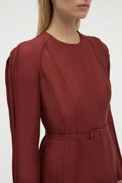 Gabriela Hearst Niles Pleated Maxi Shirtdress In Burnt Sienna Linen Silk Twill