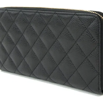 Pre-owned Chanel Black Grained Calfskin Long Wallet (bi-fold) ()