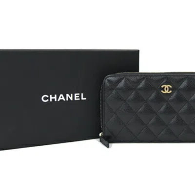 Pre-owned Chanel Black Grained Calfskin Long Wallet (bi-fold) ()